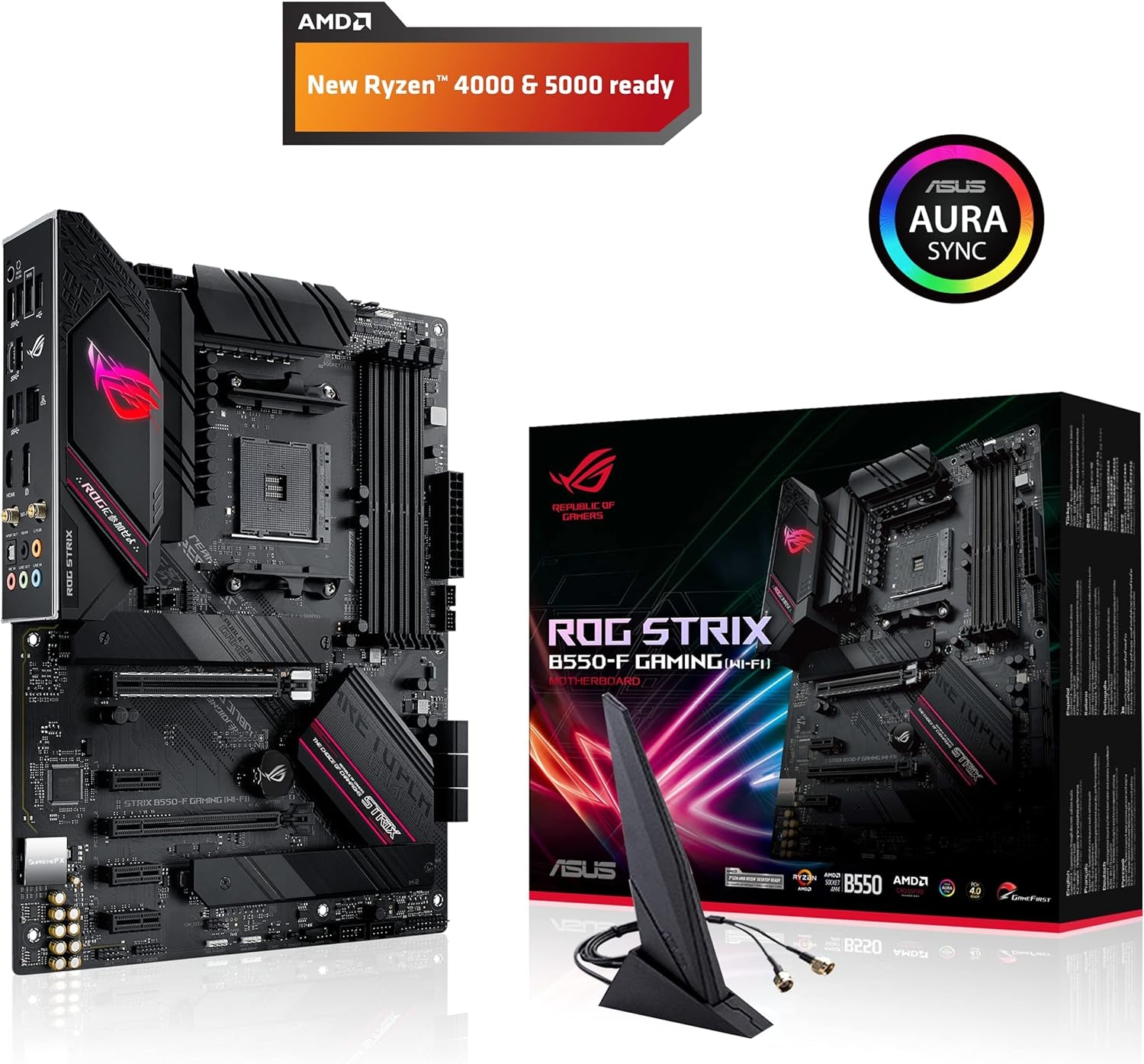 ROG Strix B550-F Gaming AMD AM4 ATX Motherboard with Wifi 6, Pcie 4.0, 2.5Gb LAN, HDMI 2.1, Aura Sync